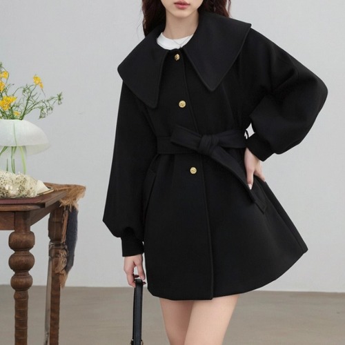 2色／ウエストマークビッグカラーコート ・72703