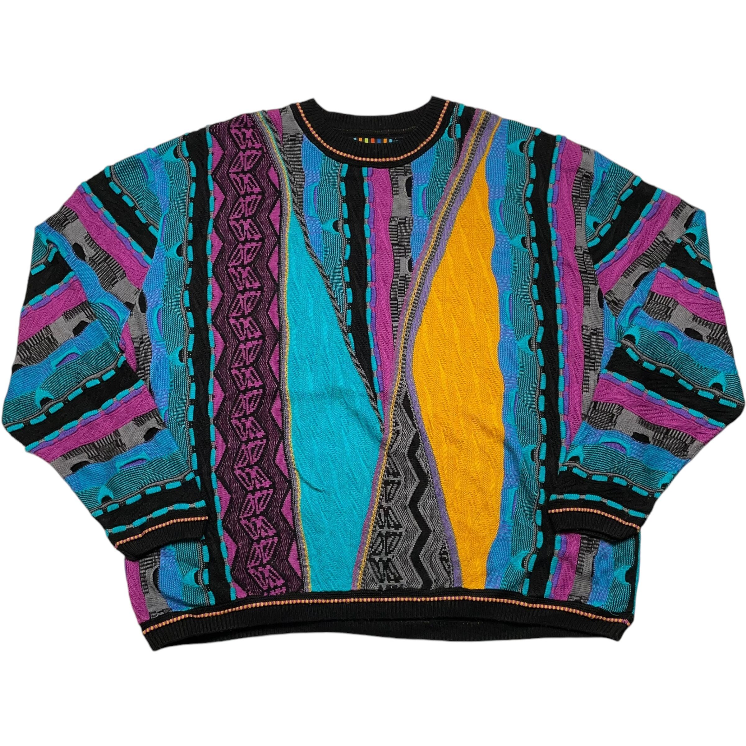 《XXXL》 STEVEN LAND 3Dニット セーター マルチカラー USA製 90年代 vintage no.4680