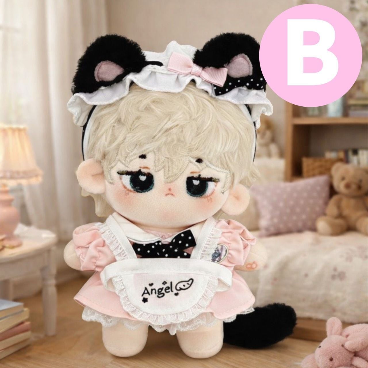 10cm ぬい服 選べる かわいいメイド服 チェック リボン エプロン 猫耳