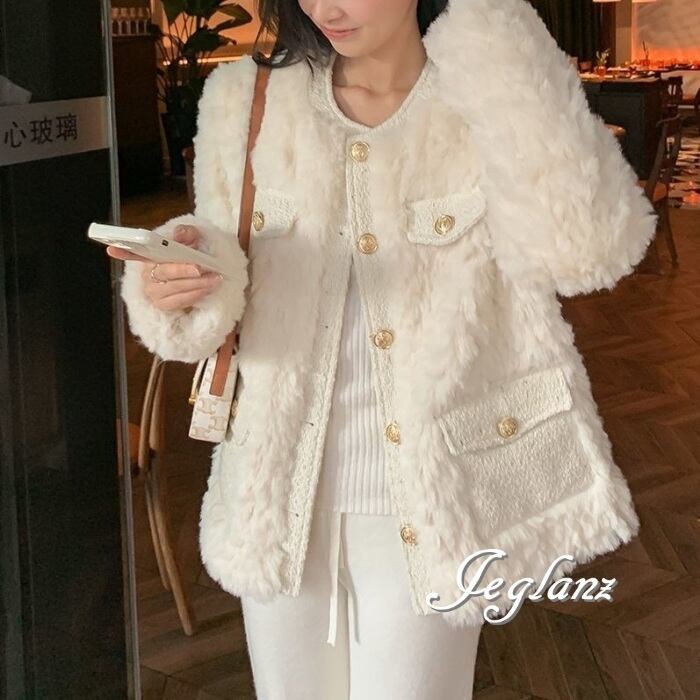 ファー エコファ ジャケット ブルゾン アウター ゴールドボタン(MB040)φ