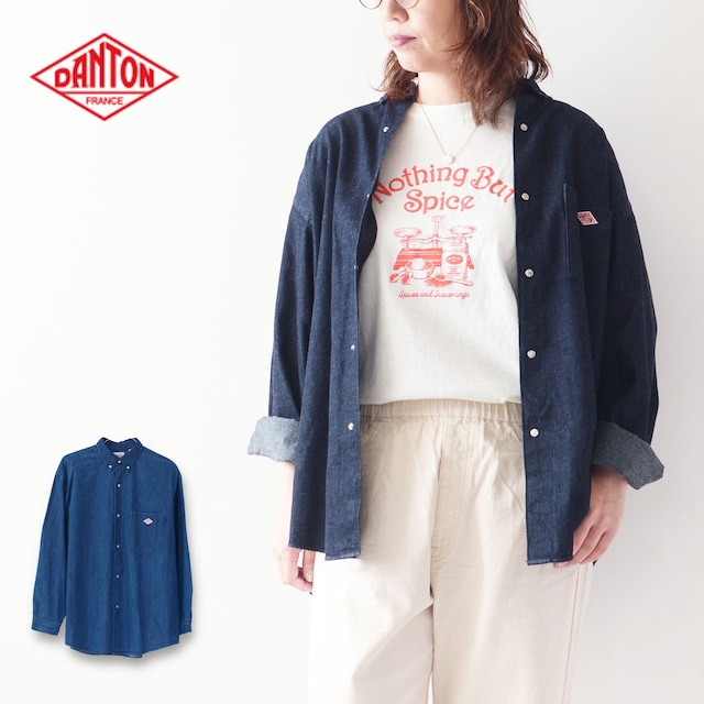 DANTON [ダントン] W DOT BUTTON DUNGAREE B.D SHIRT [DT-B0115DUG] ドットボタンダンガリーB.Dシャツ・ダンガリーシャツ・デニムダンガリーシャツ・長袖シャツ・LADY'S [2024SS]