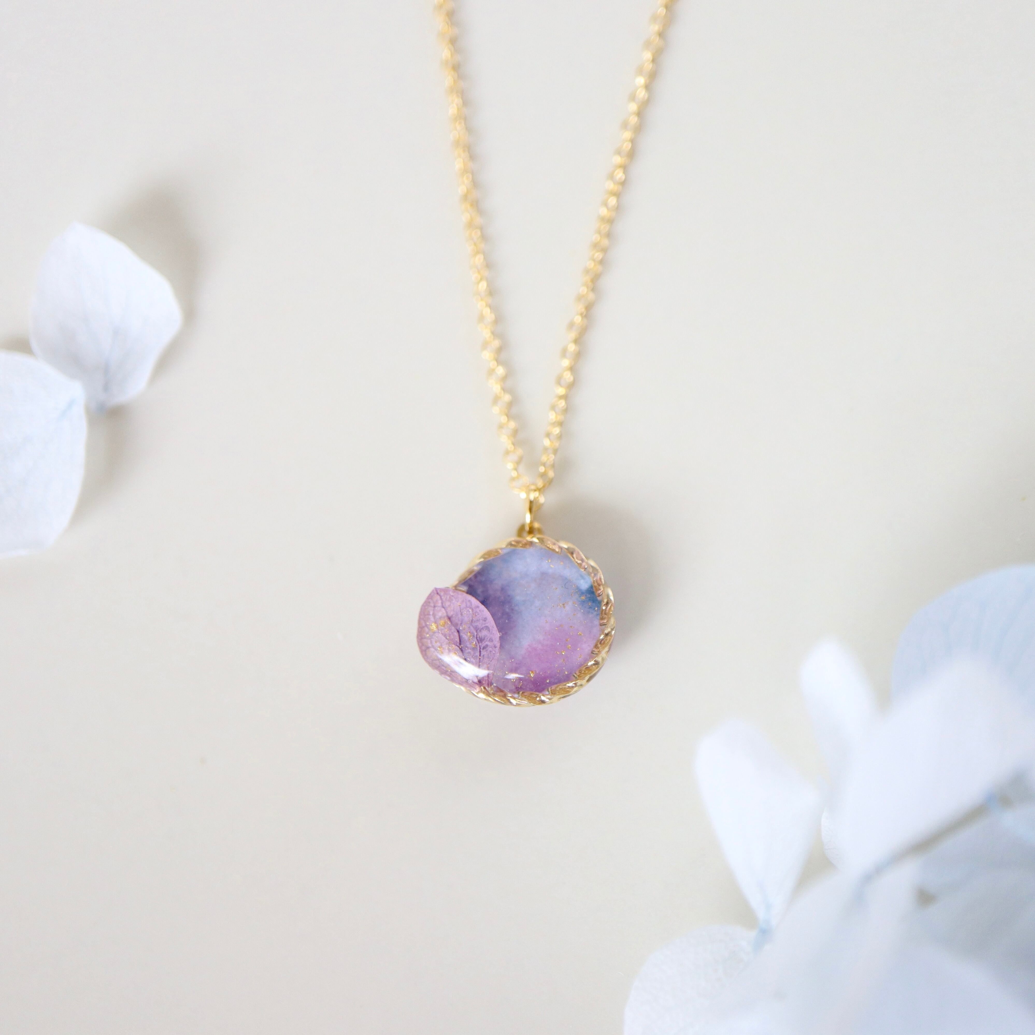 1点もの＊和紙と水彩の彩り ~紫陽花color~【ﾈｯｸﾚｽ/ｺﾞｰﾙﾄﾞ】
