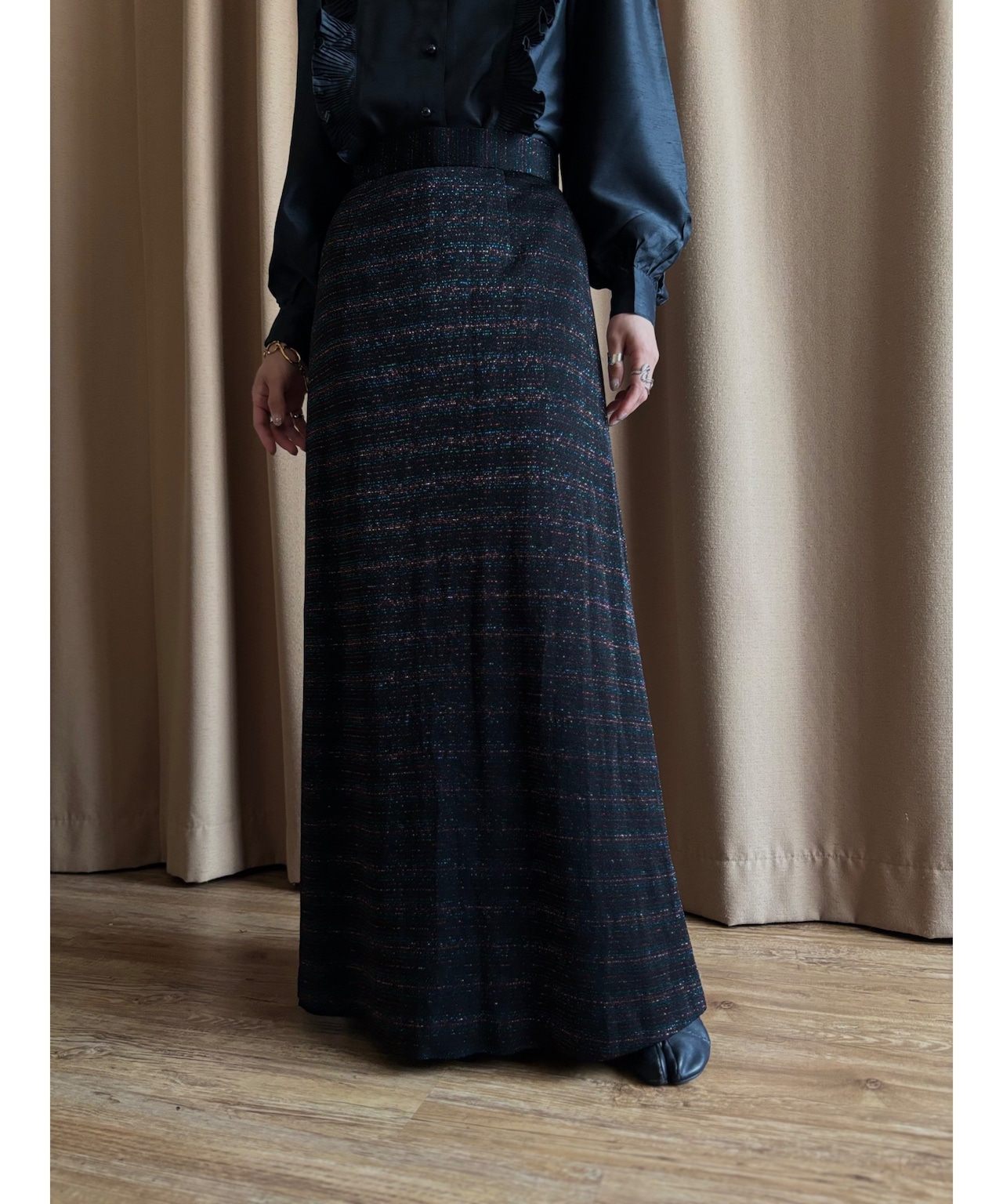 glitter design black maxi skirt-4622-4