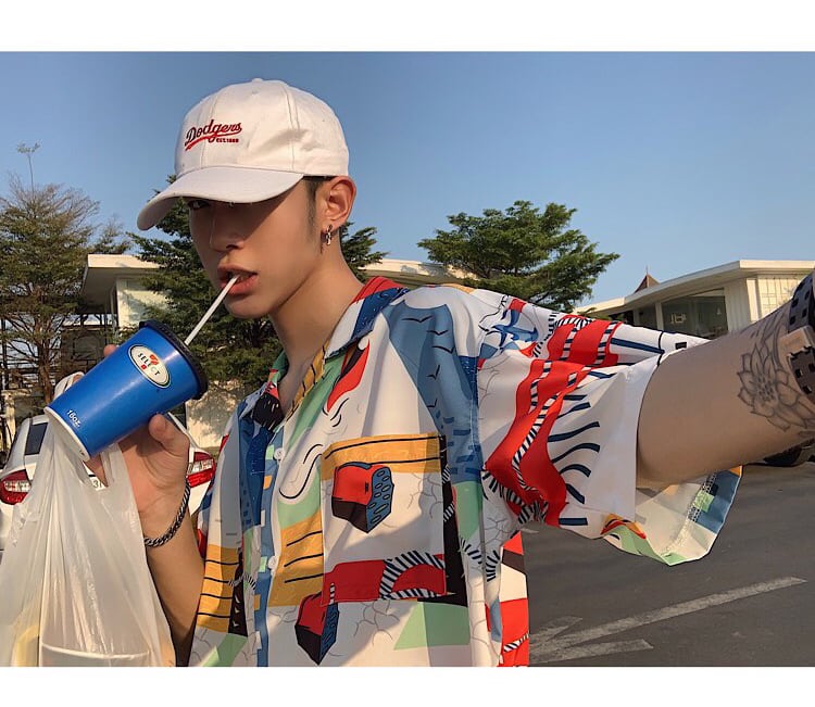 全2色 シャツ トップス 総柄 カジュアル 羽織 半袖 重ね着