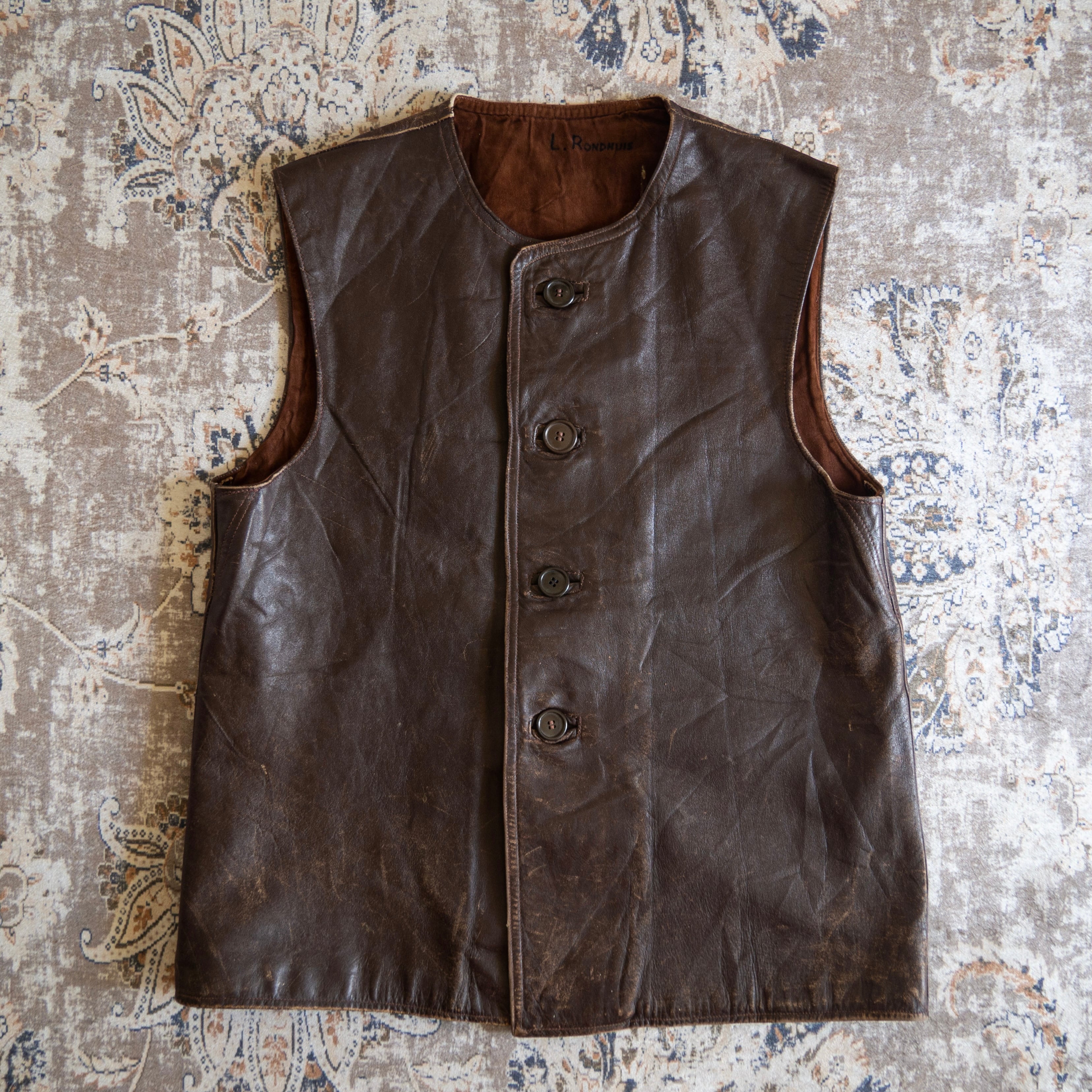 1954s Dutch Army Jerkin Leather Vest | 'bout