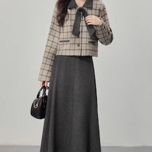 【2点セット】チェック柄ジャケット+Aラインスカート ・9358 【2点セット】チェック柄ジャケット+Aラインスカート ・9358