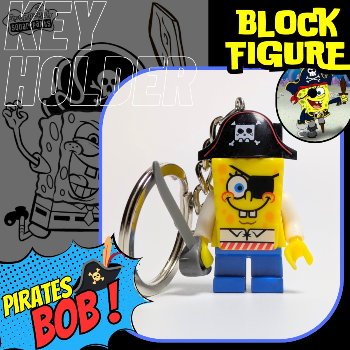 ブロックフィギュアキーホルダー】 SpongeBob SquarePants / スポンジ