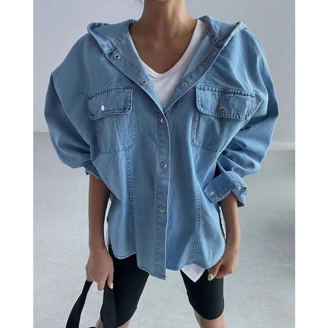 Oversized double pocket denim shirt 125547