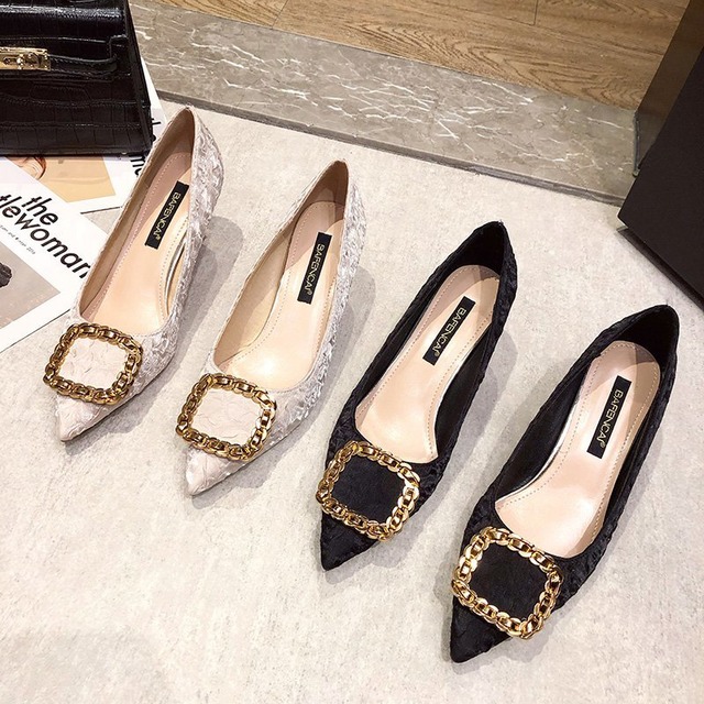 ヒールスプリングメタルバックル 靴 シューズ ハイヒール 春物 スクウェア 部族の婦人靴81453612287