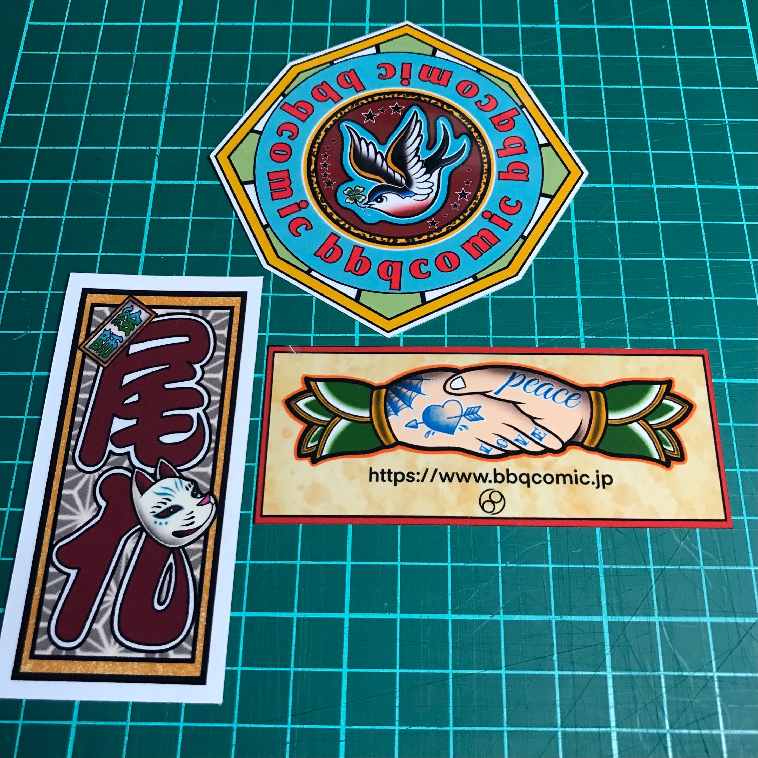 ステッカー 八角 ツバメ 千社札とシェイクハンドステッカー付き | bbqcomic