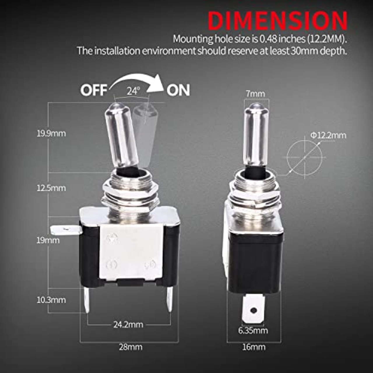 Kiligen ミサイルスイッチ 12V-24V 20A 3個セット LED搭載 3極タイプ ON-OFF (赤い)