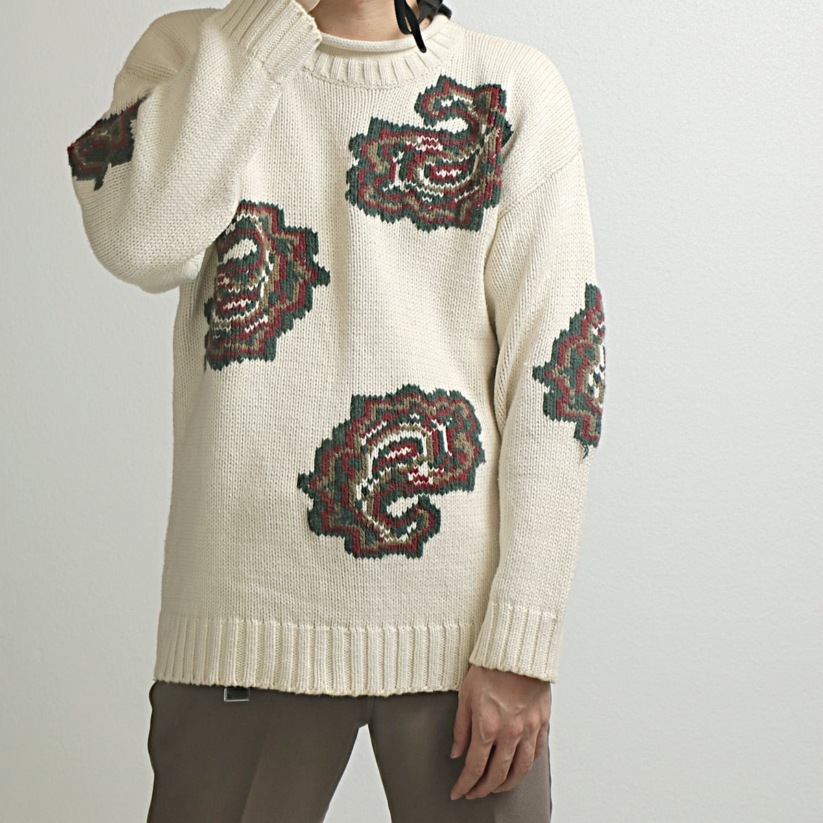 90s Eddie Bauer エディーバウアー ペイズリー柄 コットン ニット セーター 古着 used