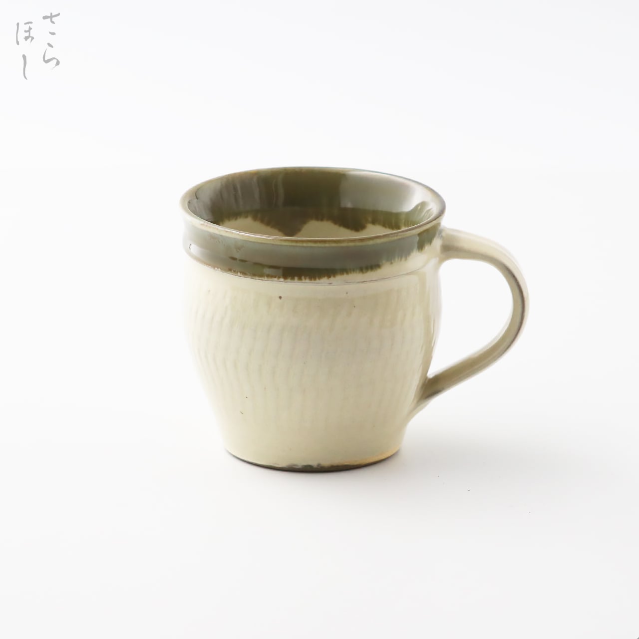 小鹿田焼 小袋窯 マグカップ 地飛びかんな 白/青なだれ 口径約8.3cm 陶器 和食器 民藝