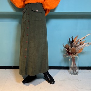Used Front Button Fake Suede Skirt