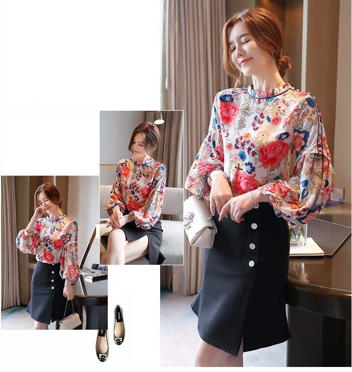 トップス ブラウス プルオーバー ミディアム丈 ミドル丈 レギュラー丈 長袖 ボリューム袖 パフスリーブ ドロップショルダー スタンドカラー ルーズ ワイド 裾イン プリーツ 薄手 かわいい 大人可愛い カジュアル おしゃれ レトロ ラフ キュート ガーリー 柄 花柄 フラワー 春 夏 秋 10代 20代 30代 40代 50代 60代 レディース 学生 通学 デート お出かけ 女子会 休日 旅行 ショッピング 着回し 普段使い 重ね着 楽ちん S M L XL 2XL ゆったり ゆる レッド ブルー
