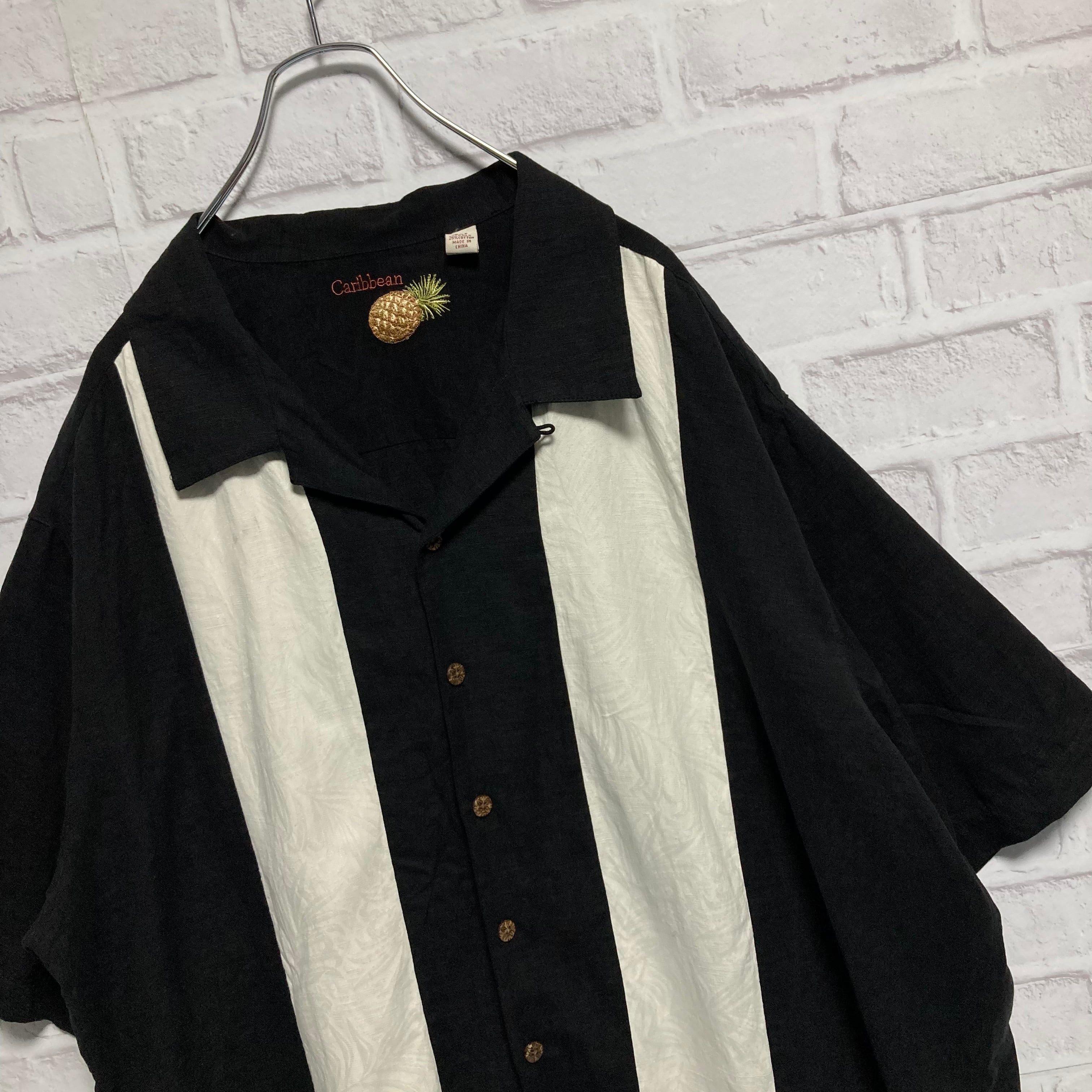 シルクシャツ　オープンカラーシャツ　半袖　刺繍　アジアン（I14-038）
