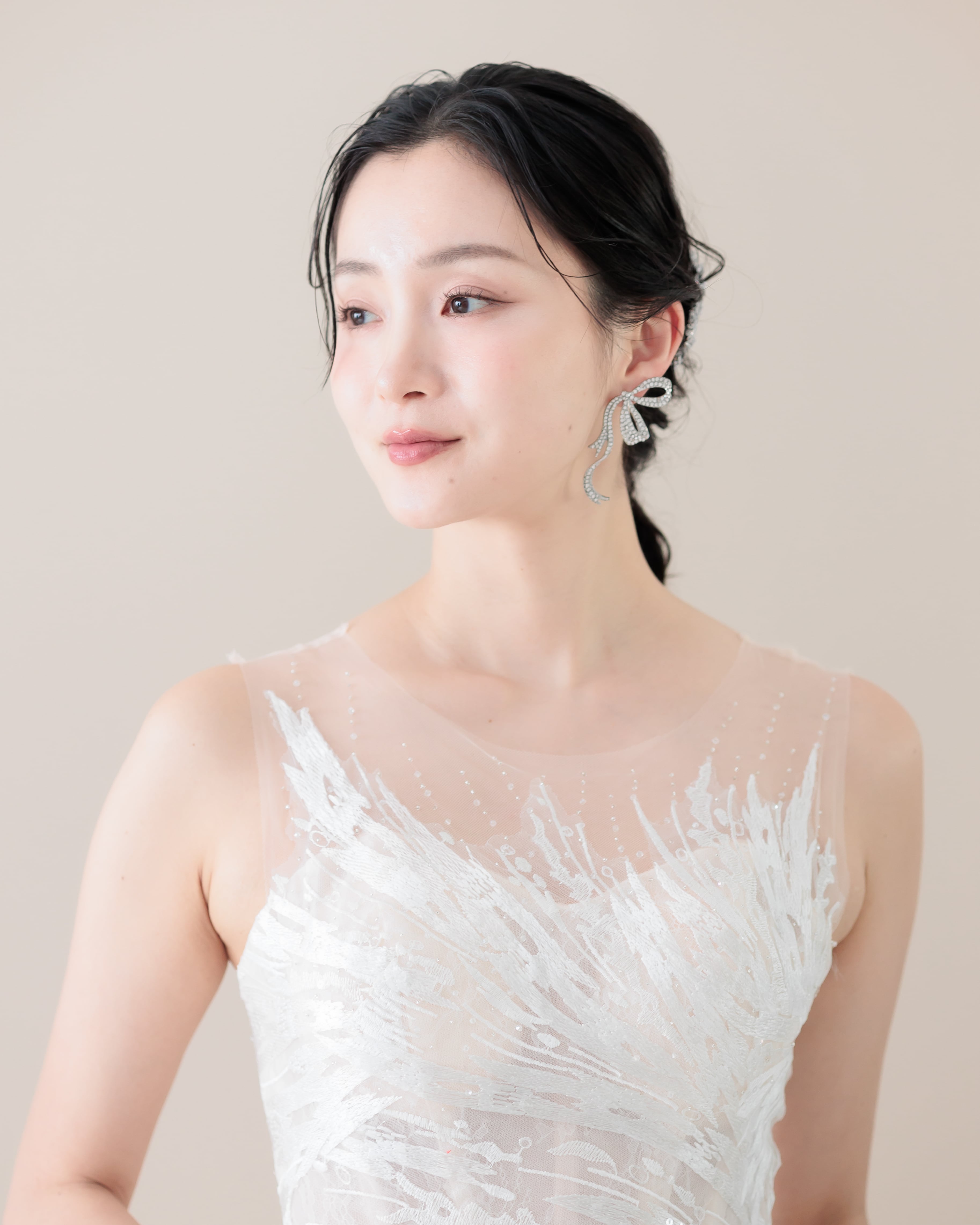 リボンクリスタルブライダルピアス【AE2308-01】 | ブライダル