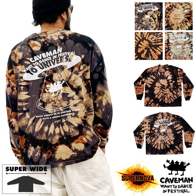 【CAVEMAN】「Supernova」  L/S T-shirt  (SUPER WIDE) 【caveman want to dance in festival】5509-caveman-abduction