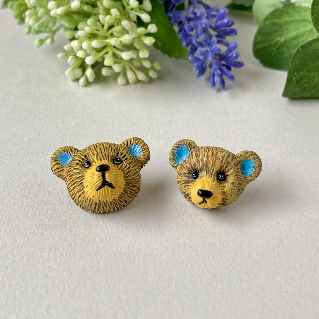 青い耳のクマの顔UKボタン（21mm/22mm）