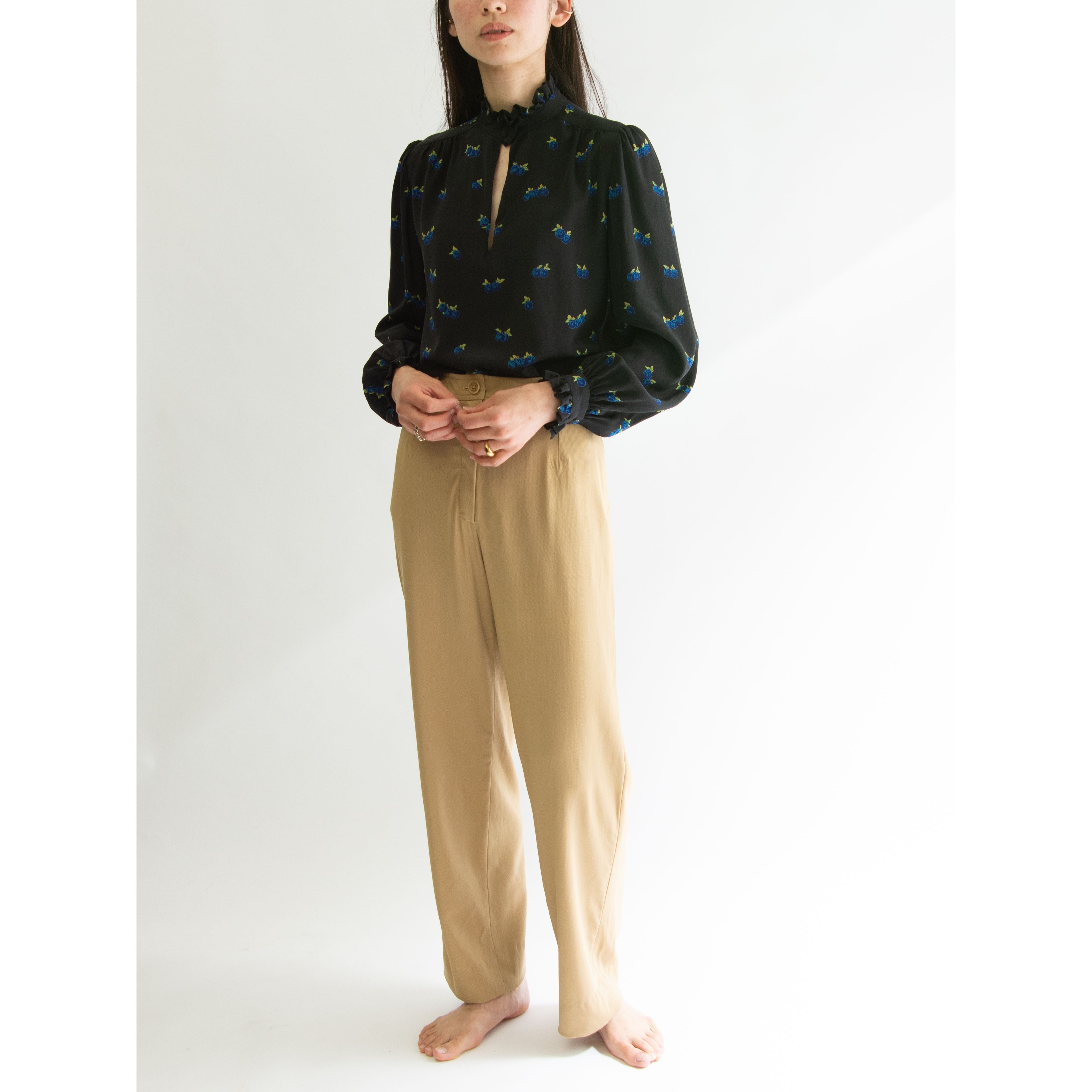 【Unknown brand】100% Silk Printed Pullover Blouse（シルク プリントプルオーバーブラウス 長袖シャツ）