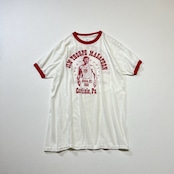 80s USA Sports wear　両面プリント　リンガーT　Tシャツ　ホワイト　XL 古着