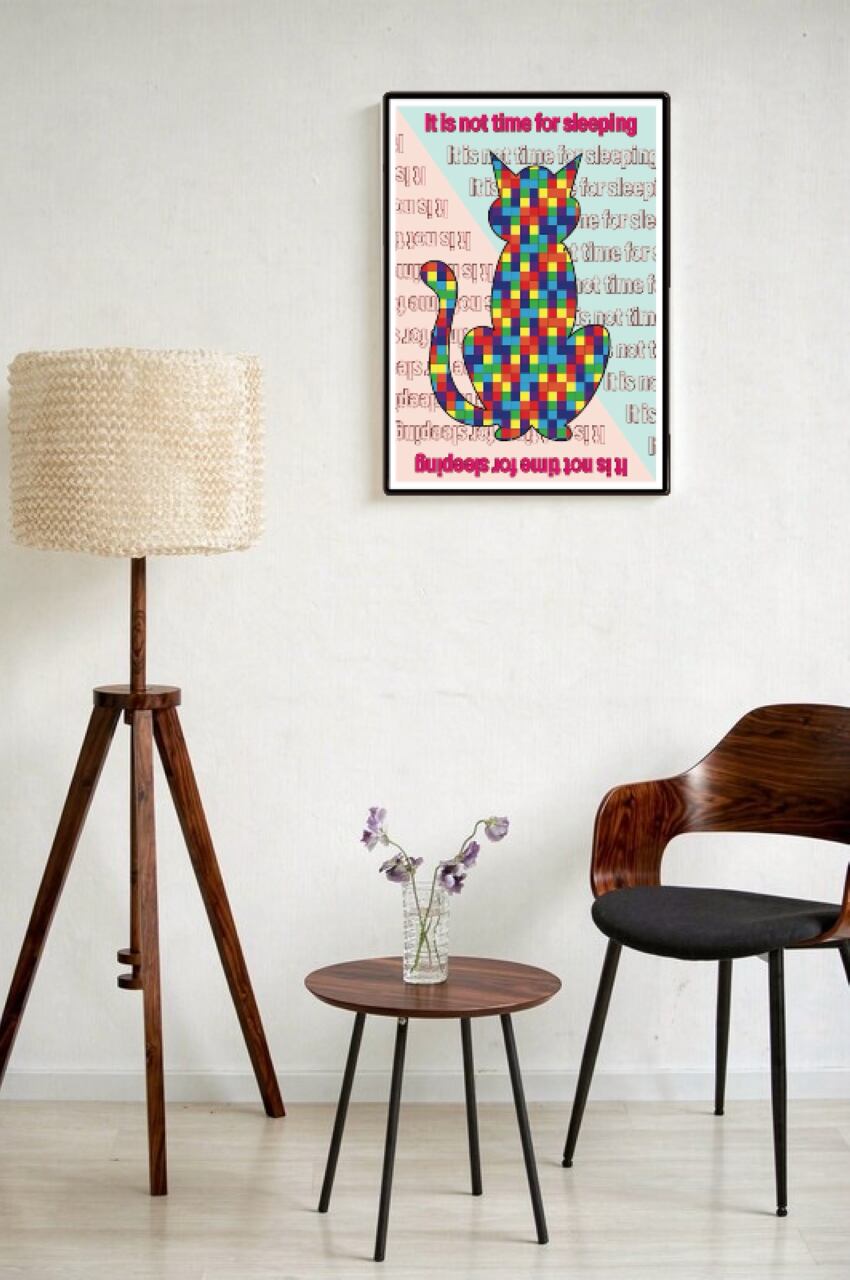 DHD(M)017【フレーム付きインテリアポスターA2　ネコ】