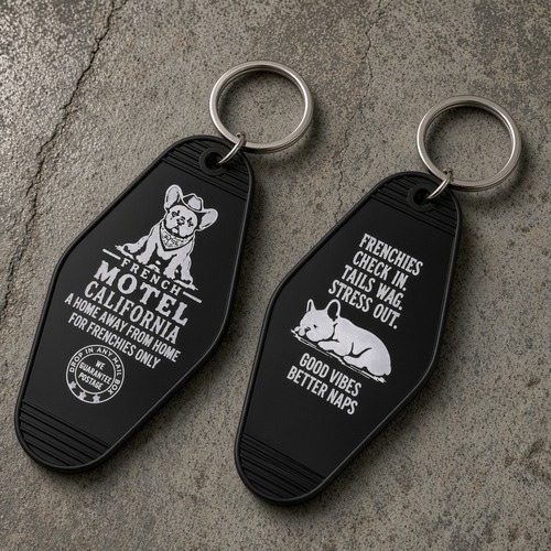 USAモーテルキーホルダー FRENCH BULL CALIFORNIA｜フレンチブルドッグ フレブル 犬 ドッグ アメリカンヴィンテージ ホテルキータグ レトロ アメリカ雑貨 : USMO-045BK