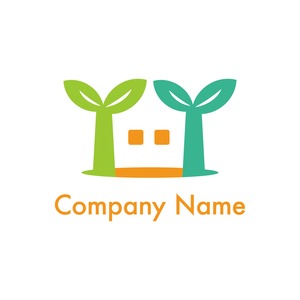 N101 植物と家のロゴ【植物、家、明るい、親しみ、不動産、リフォーム、建設、住宅、暮らし、ショップ】