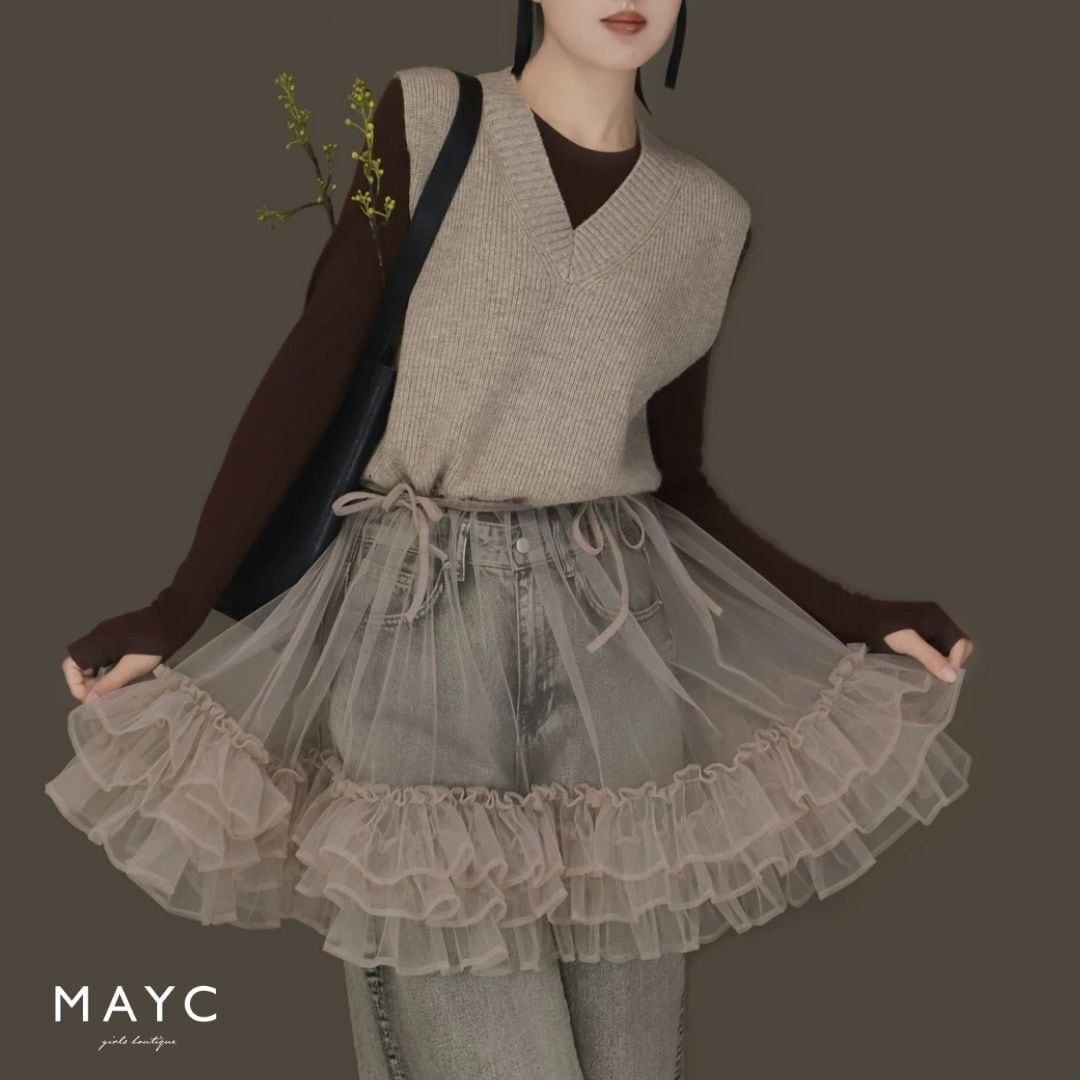 Layered Wool Mesh Dress <2colors>
