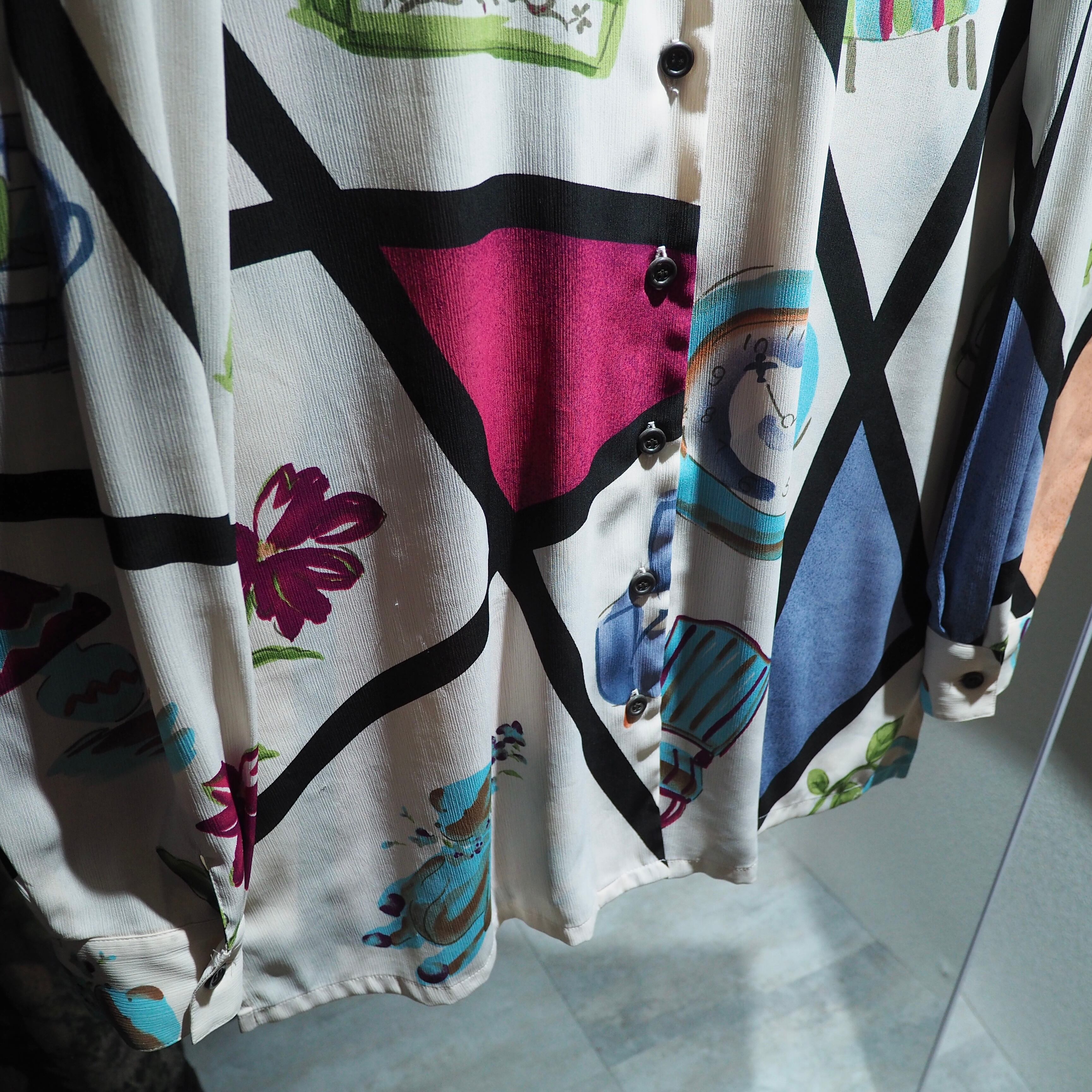 1990s Modern retro art painted vintage Drape shirt