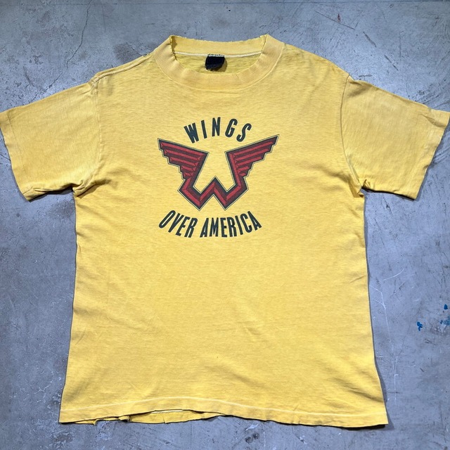 70's WINGS ”OVER AMERICA" 1976 ツアーTee  Paul McCartney ポールマッカートニー バンドT 染み込みプリント BVD HEAVY イエロー Mサイズ 希少 ヴィンテージ BA-1983 RM2402H