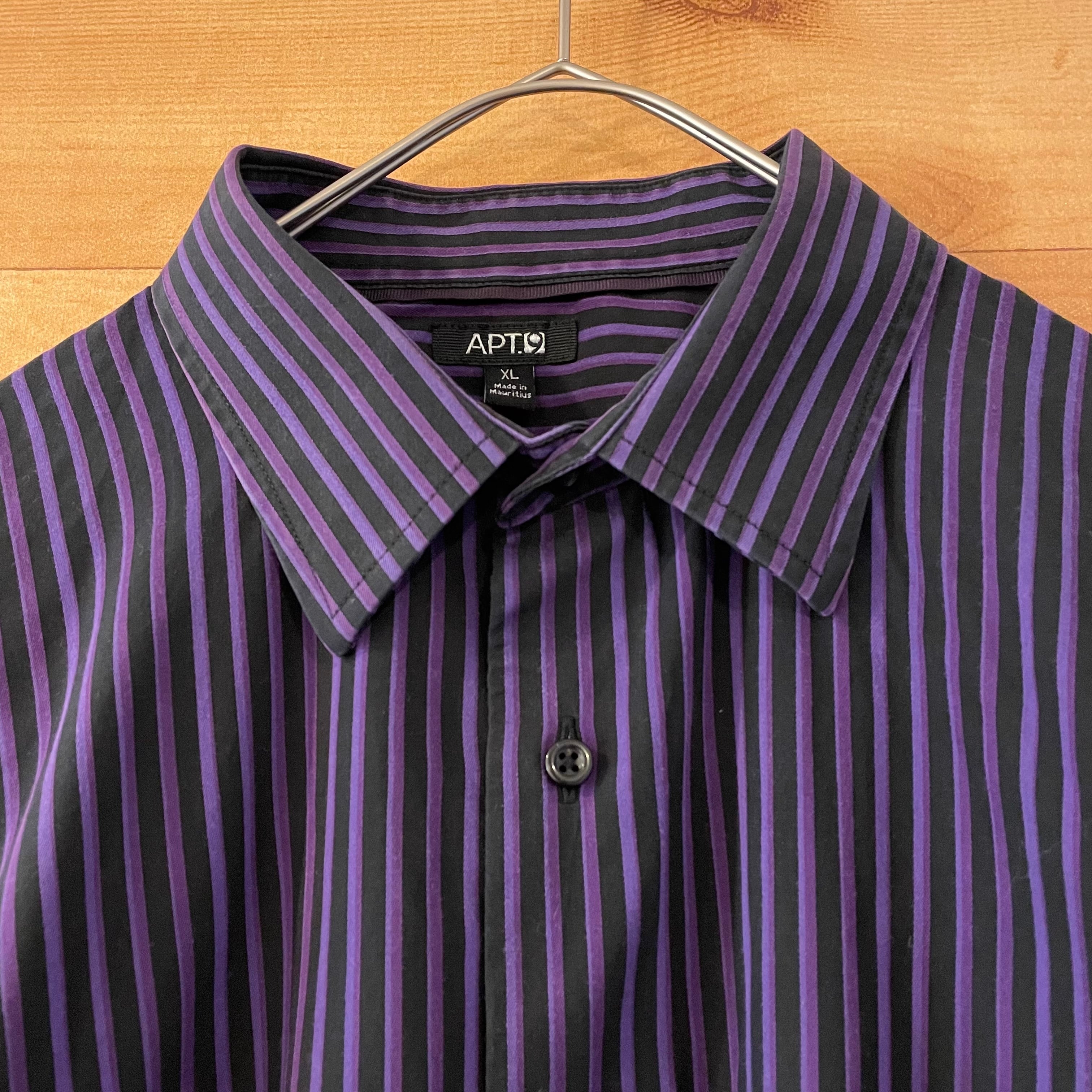 APT.9】ストライプシャツ 紫黒 長袖シャツ XL オーバーサイズ US古着