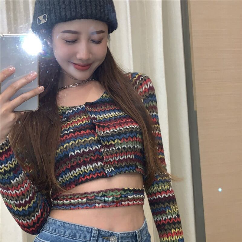 ストライプの中空半袖長袖セーター女性秋タイトフィットインナーベースセータースリムフィットオールマッチプルオーバートップ ブラックストロベリース13504540986