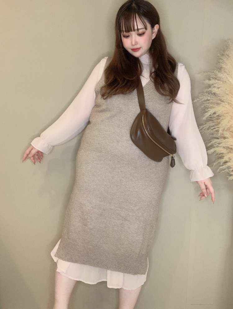 自然派ベージュカラーでイエベさん映え 2点セット ロングベスト