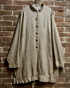 【Caka act3】Multi Button Design Vintage Rayon × Cotton Stand Collar L/S Shirt