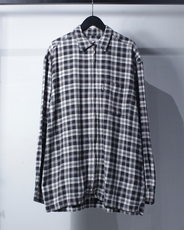 【Caka BLACK】Monotone Checkerd Pattern Loose Zip Up Shirt Jacket