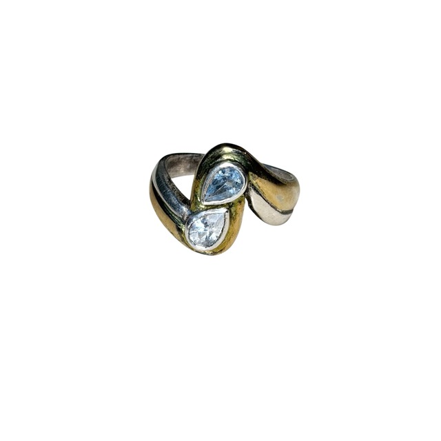 vintage silver bicolor natural stone & paste ring