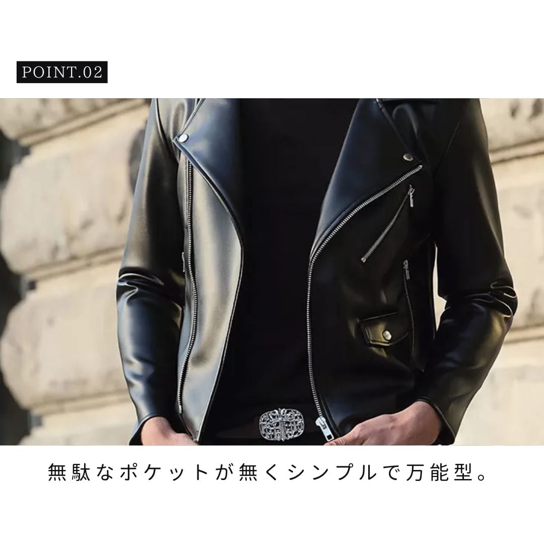 レザージャケット バイカー 光沢あり ブラックorブルー メンズ