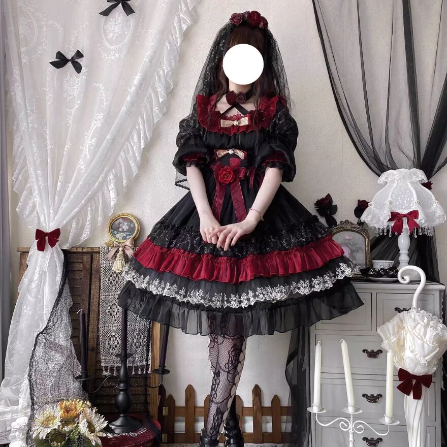国内初の直営店 ラボット 服 黒 ロリータ ダブルリボンのレース 国内初の直営店 ラボット 服 黒 ロリータ ダブルリボンのレース