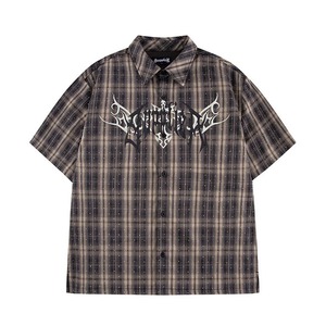 【SUPPLIER】Tribal Logo Rhinestone Check Shirt / Black【サプライヤー】
