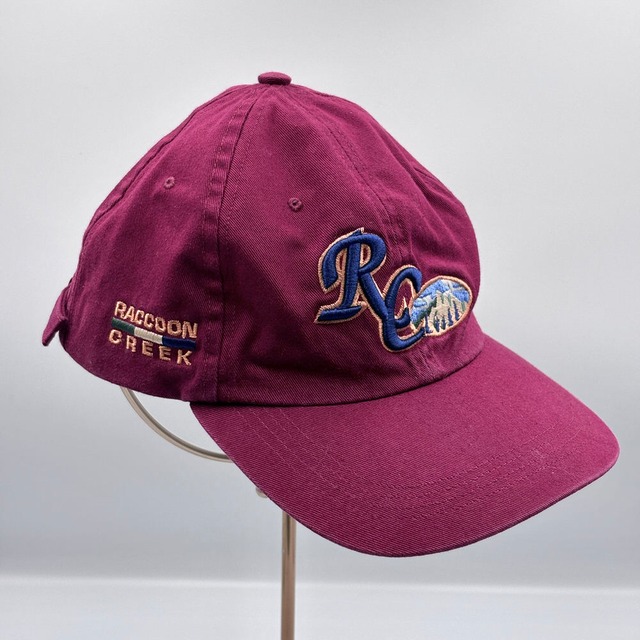 90s～ AHEAD アヘッド RACCOON CREEK 刺繍ロゴ デザイン パネルキャップ 帽子 企業物 ヴィンテージ ビンテージ 古着 バーガンディ ユニセックスデザイン