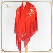 フラメンコ 衣装 シージョ ピキージョ レッド系 赤 刺繍 花柄 フレコ フリンジ トライアングル ダンス パーティ 発表会 スカーフ フラメンコ用品 衣装小物 ステージ衣装 差し色 華やか 柄物 花刺繍 ダンス衣装 舞台衣装 かわいい