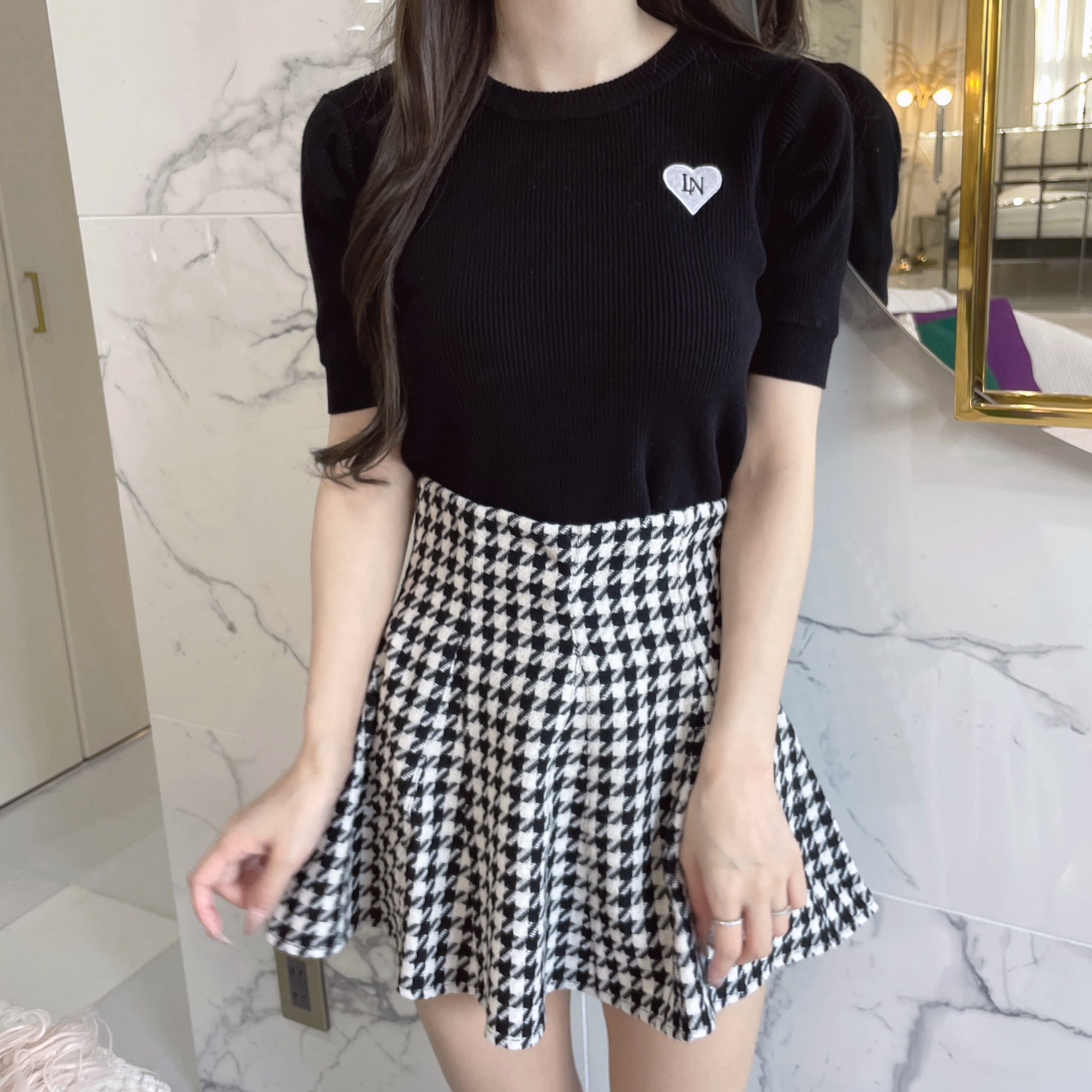 Lumignon original ♥ houndstooth high waist skirt【ブラック】 | selectshop  Lumignon powered by BASE