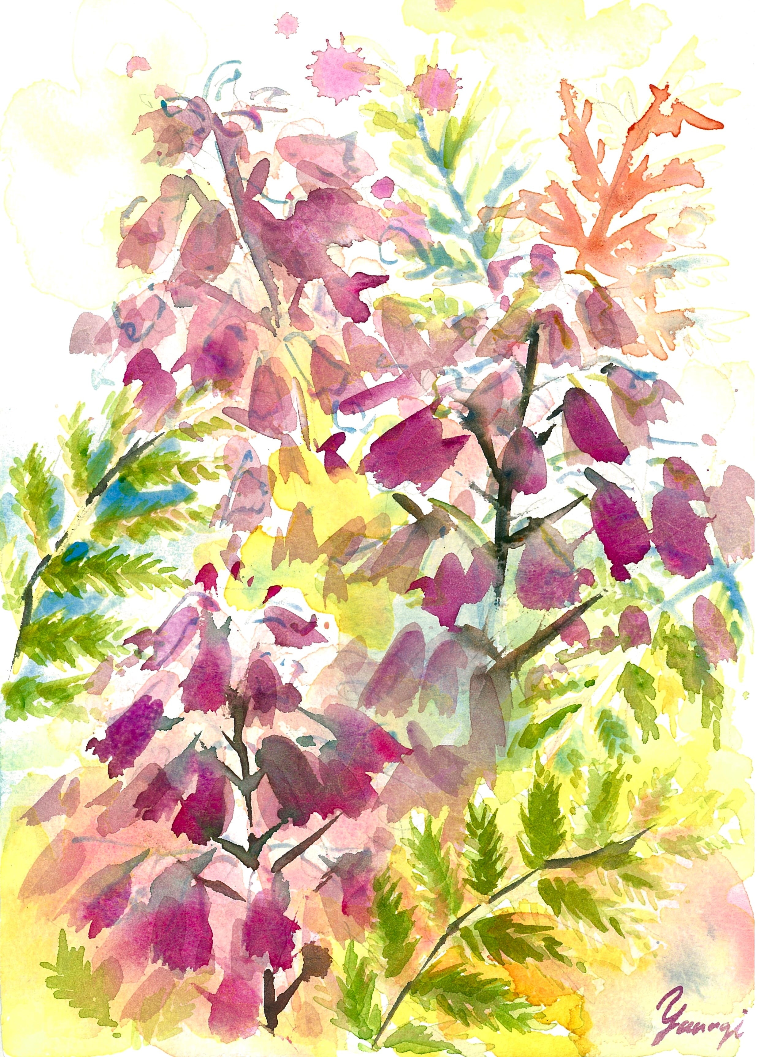 水彩画 女性 横顔 花 | Pay ID