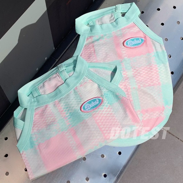 メロンピーチカラー♡チェッククールベスト　4305
