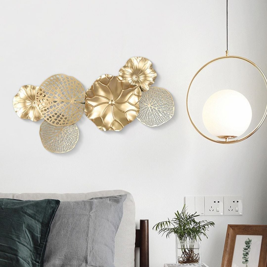 ウォールアート 壁掛けインテリア 蓮の花 ゴールド ウォール