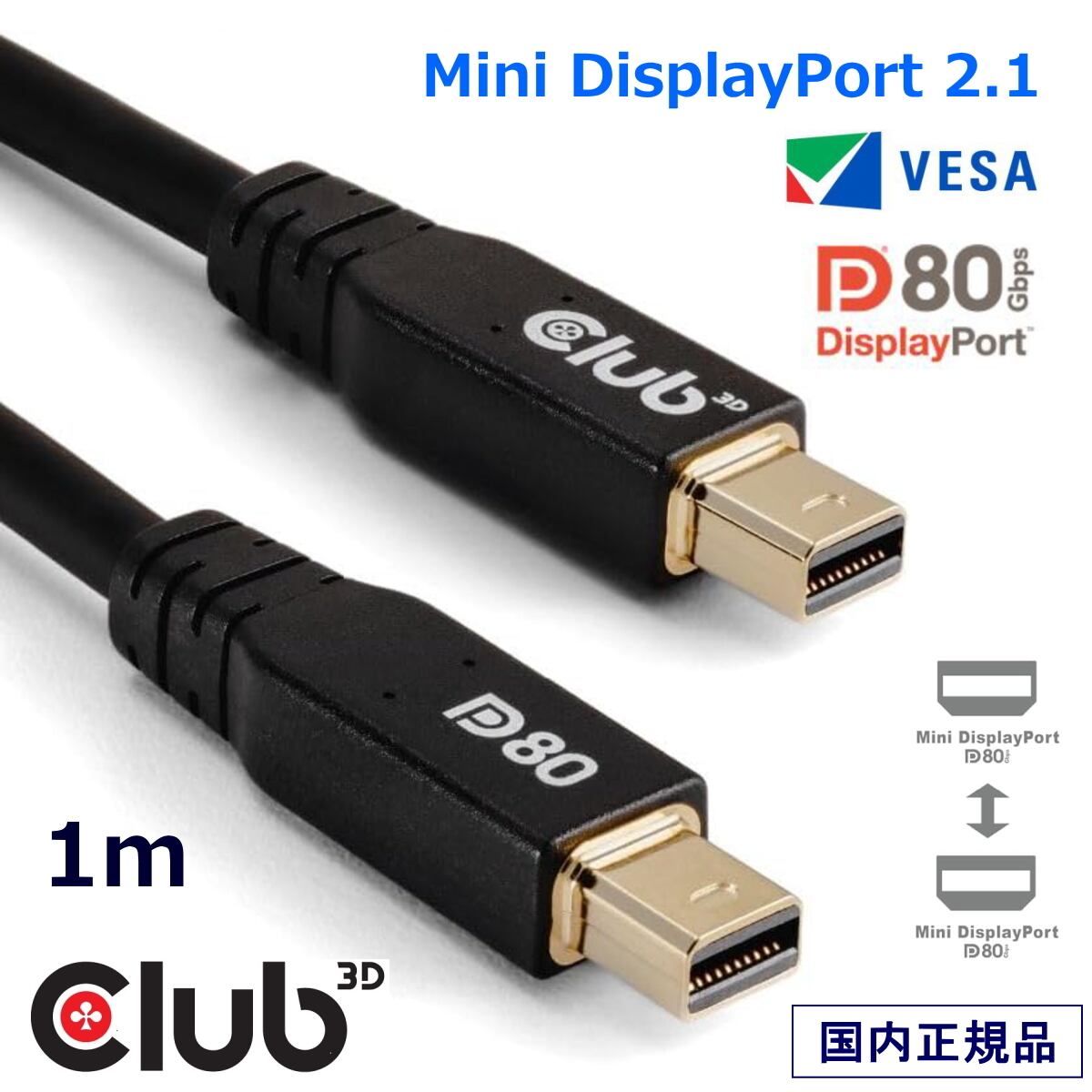 CAC-1165】Club 3D Mini DisplayPort 2.1 to Mini DisplayPort 2.1