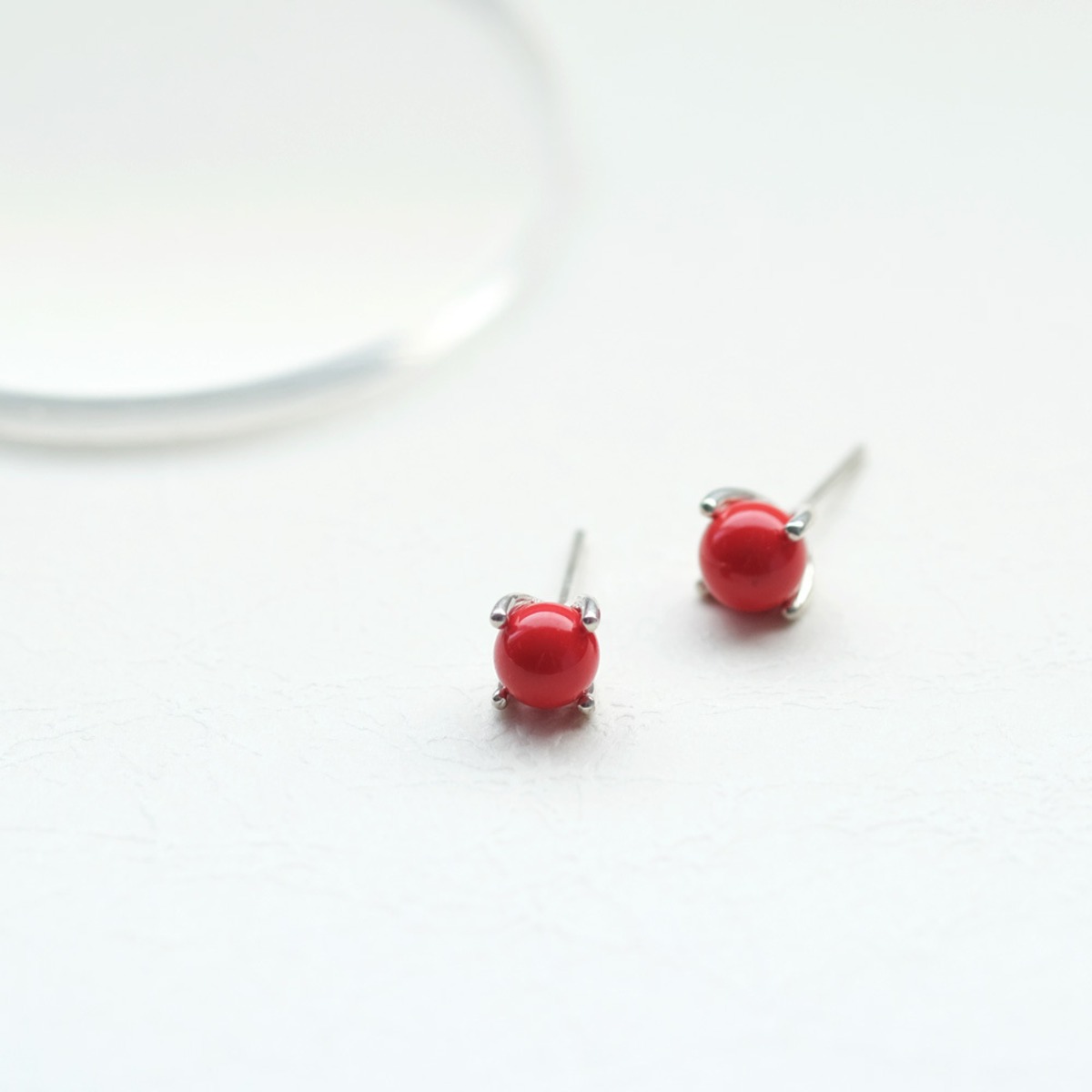 赤珊瑚 爪留め ピアス イヤリング シルバー925 | クラウドジュエリー 