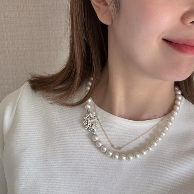 【ネックレス】パールとクリスタル