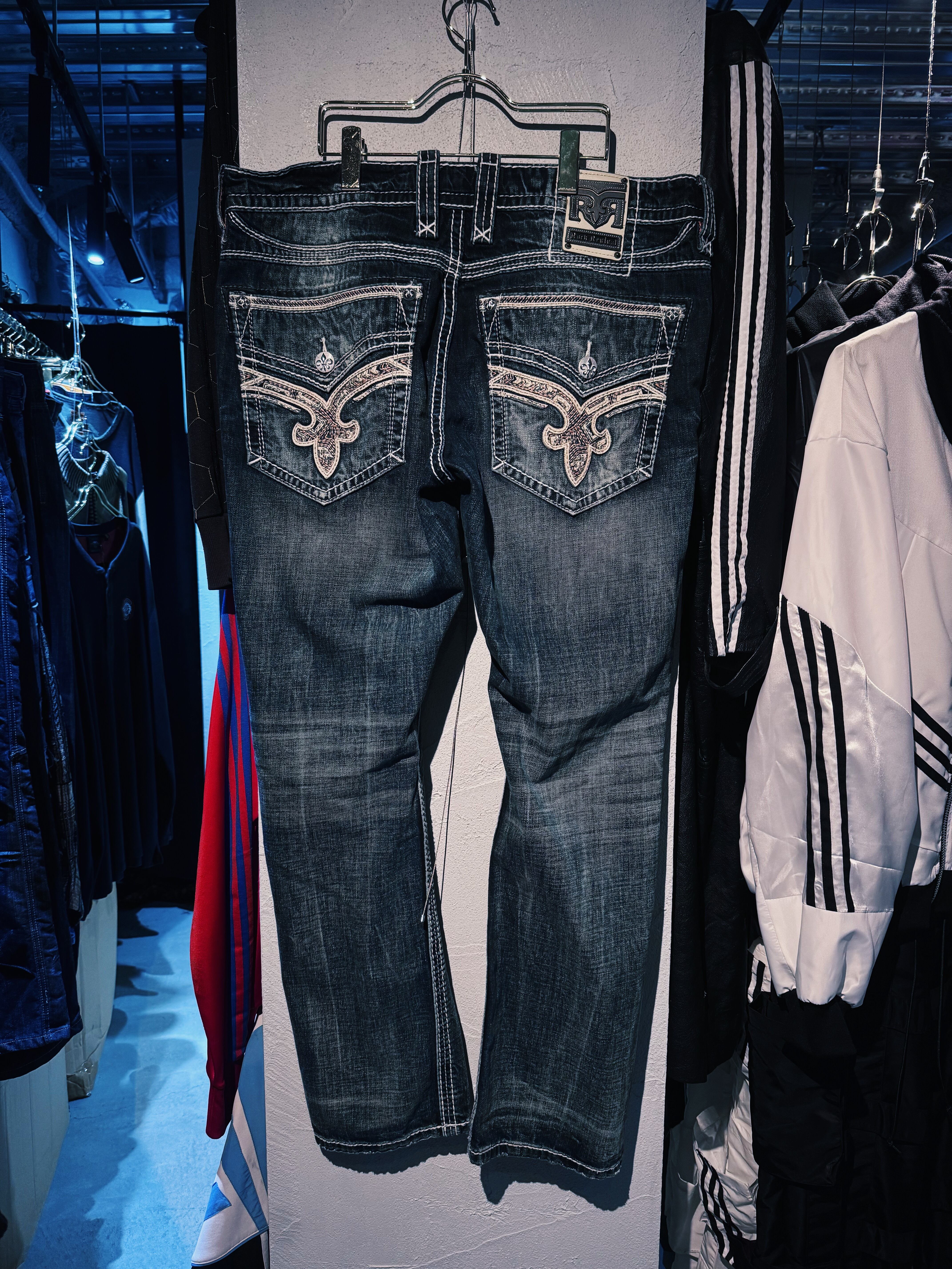 【D4C】vintage cross embroidery white stich design straight denim pants